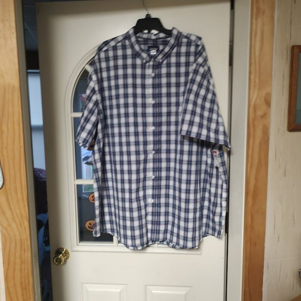 New Basic Editions Blue Multi-Color Short Sleeve Button Down Shirt Men's 5XL